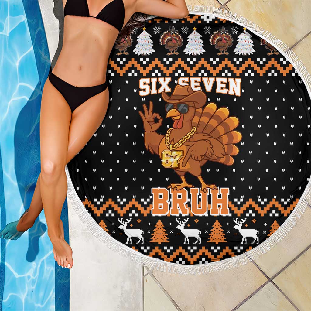 Thanksgiving Turkey Six Seven Bruh Beach Blanket Meme Gen Alpha Slang - Wonder Print Shop