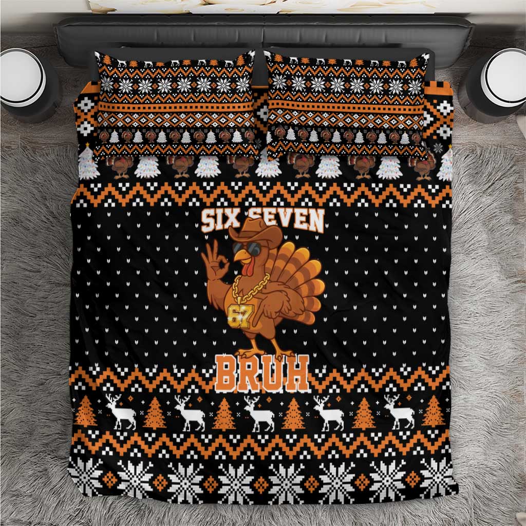 Thanksgiving Turkey Six Seven Bruh Bedding Set Meme Gen Alpha Slang - Wonder Print Shop
