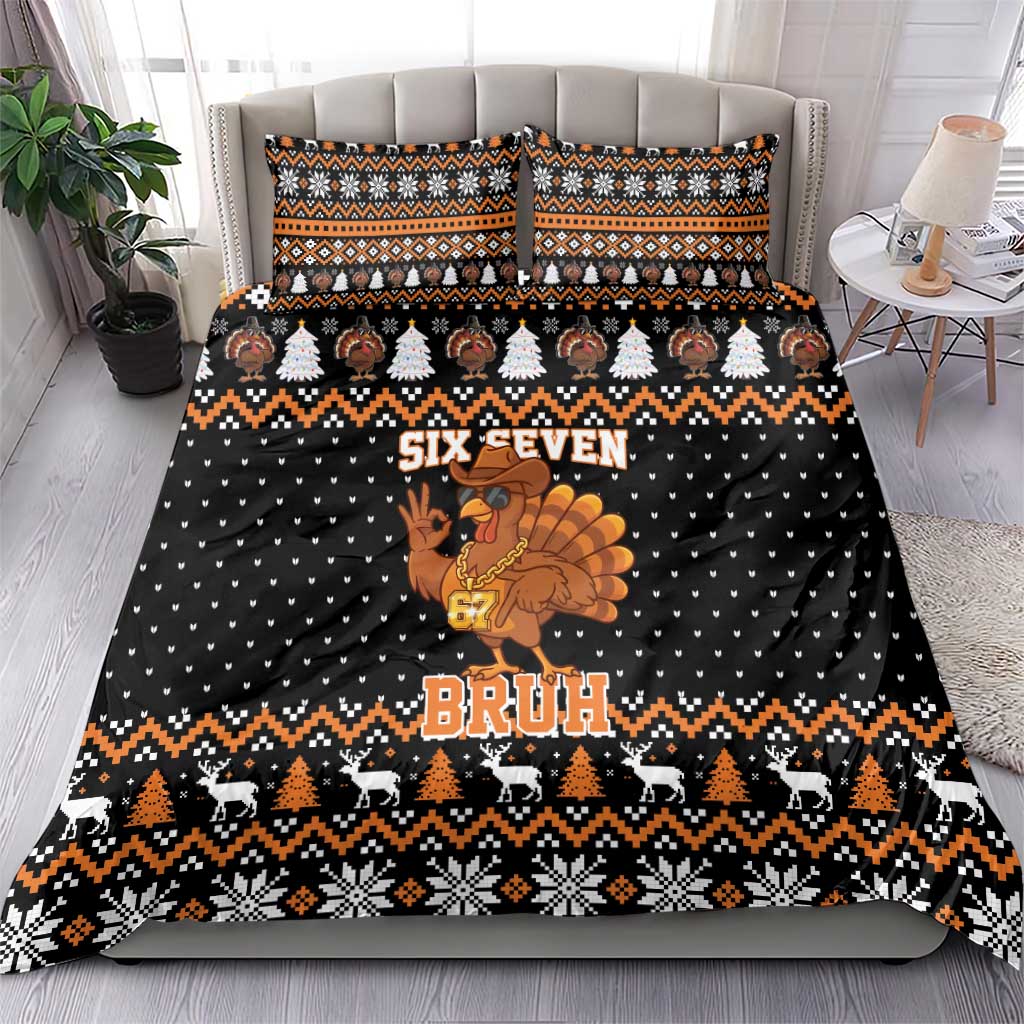 Thanksgiving Turkey Six Seven Bruh Bedding Set Meme Gen Alpha Slang - Wonder Print Shop