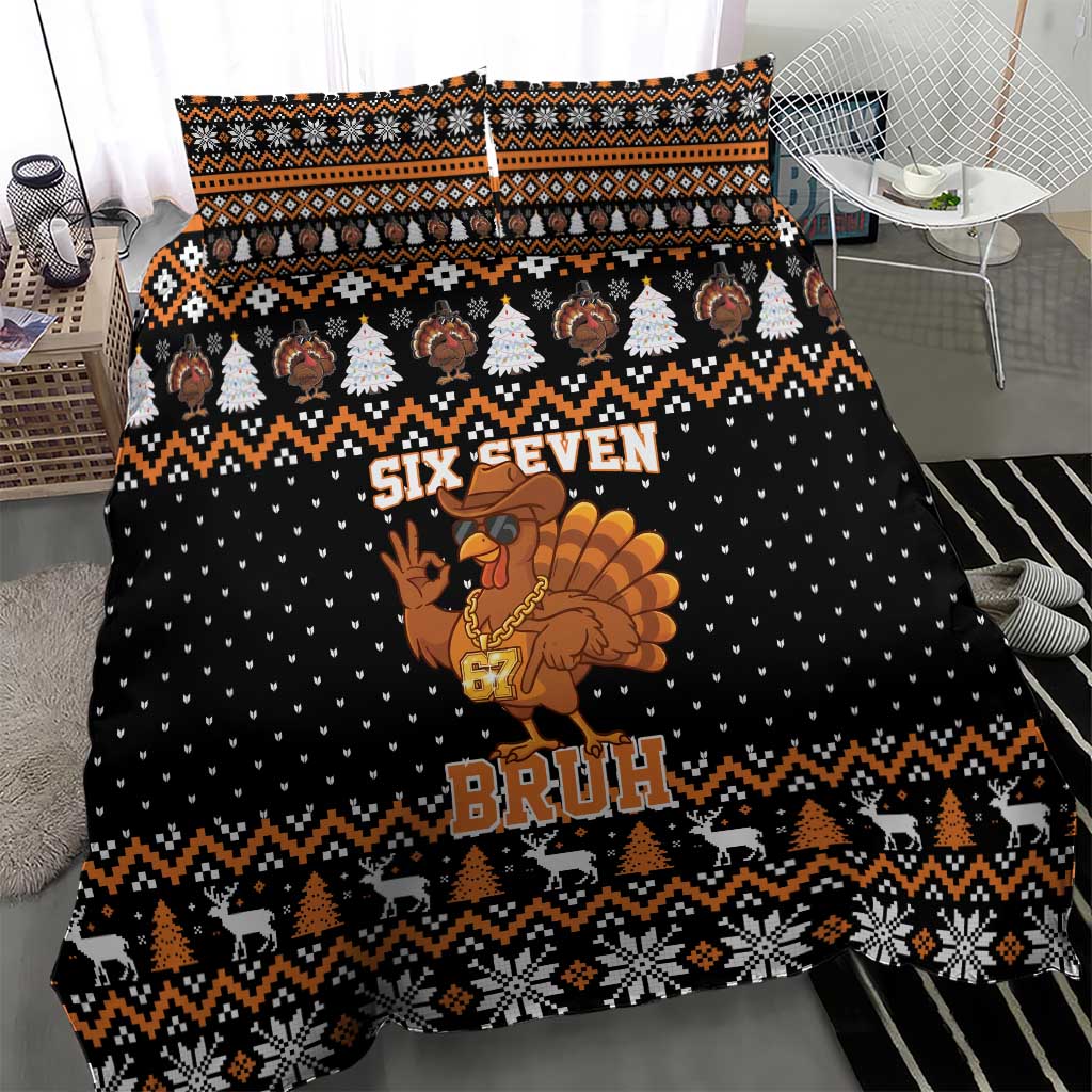 Thanksgiving Turkey Six Seven Bruh Bedding Set Meme Gen Alpha Slang - Wonder Print Shop