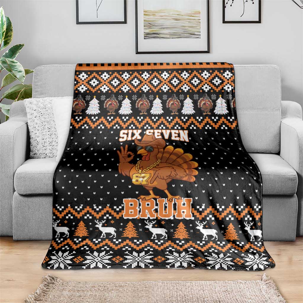 Thanksgiving Turkey Six Seven Bruh Blanket Meme Gen Alpha Slang - Wonder Print Shop