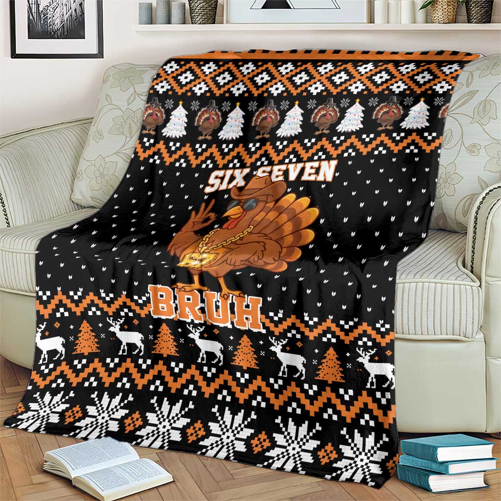 Thanksgiving Turkey Six Seven Bruh Blanket Meme Gen Alpha Slang - Wonder Print Shop