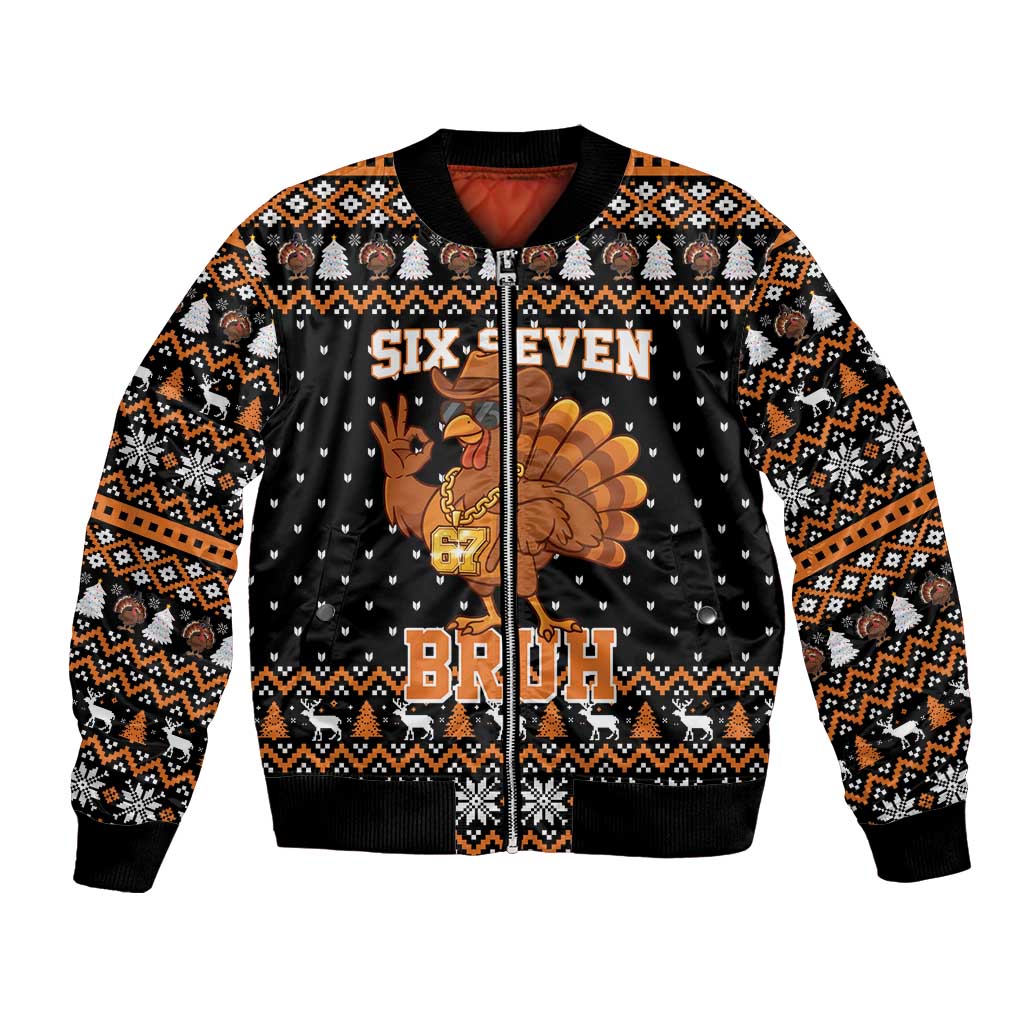 Thanksgiving Turkey Six Seven Bruh Bomber Jacket Meme Gen Alpha Slang - Wonder Print Shop