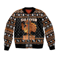 Thanksgiving Turkey Six Seven Bruh Bomber Jacket Meme Gen Alpha Slang - Wonder Print Shop