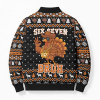Thanksgiving Turkey Six Seven Bruh Bomber Puffer Jacket Meme Gen Alpha Slang - Wonder Print Shop