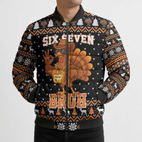 Thanksgiving Turkey Six Seven Bruh Bomber Puffer Jacket Meme Gen Alpha Slang - Wonder Print Shop