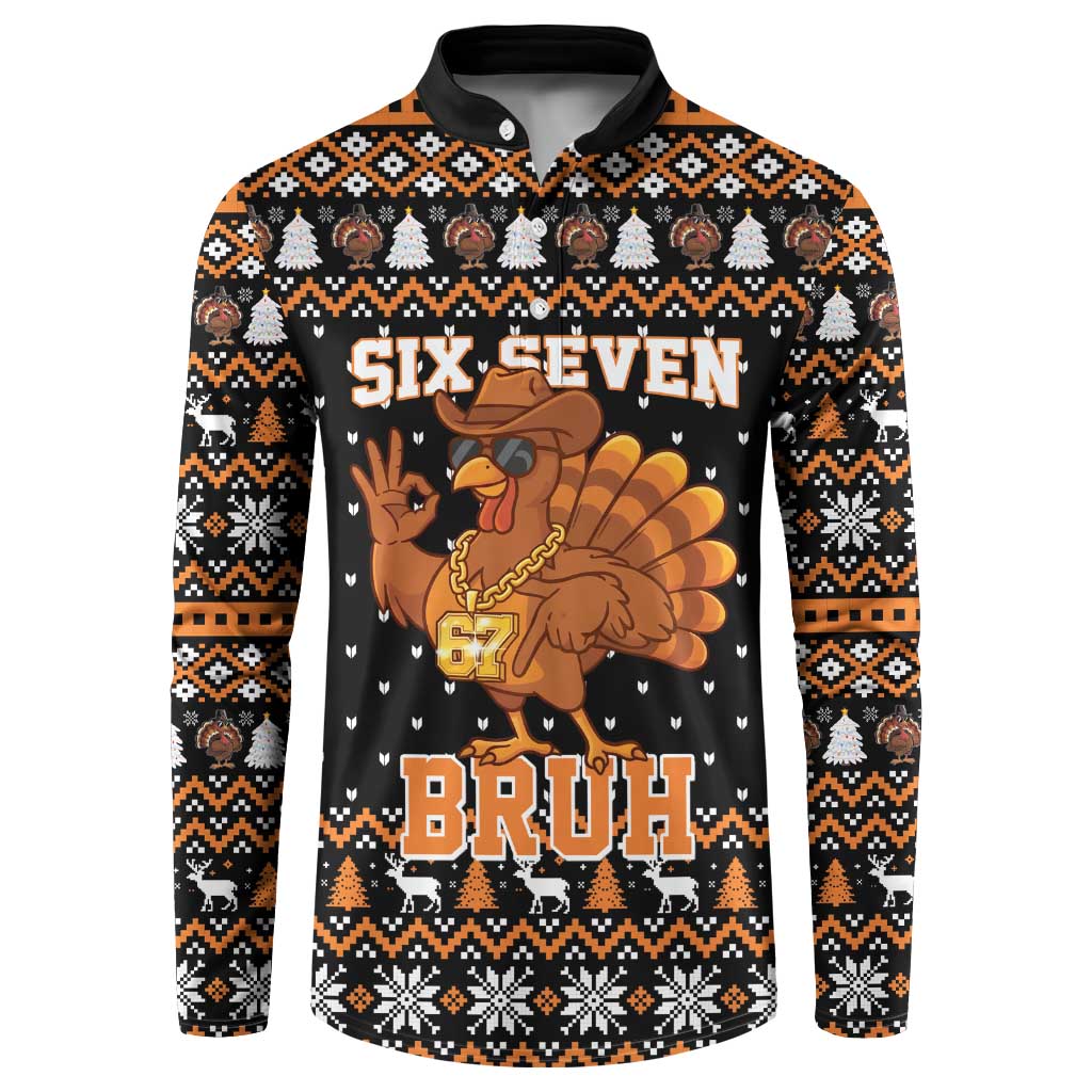 Thanksgiving Turkey Six Seven Bruh Button Sweatshirt Meme Gen Alpha Slang - Wonder Print Shop
