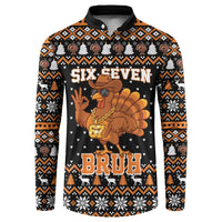 Thanksgiving Turkey Six Seven Bruh Button Sweatshirt Meme Gen Alpha Slang - Wonder Print Shop