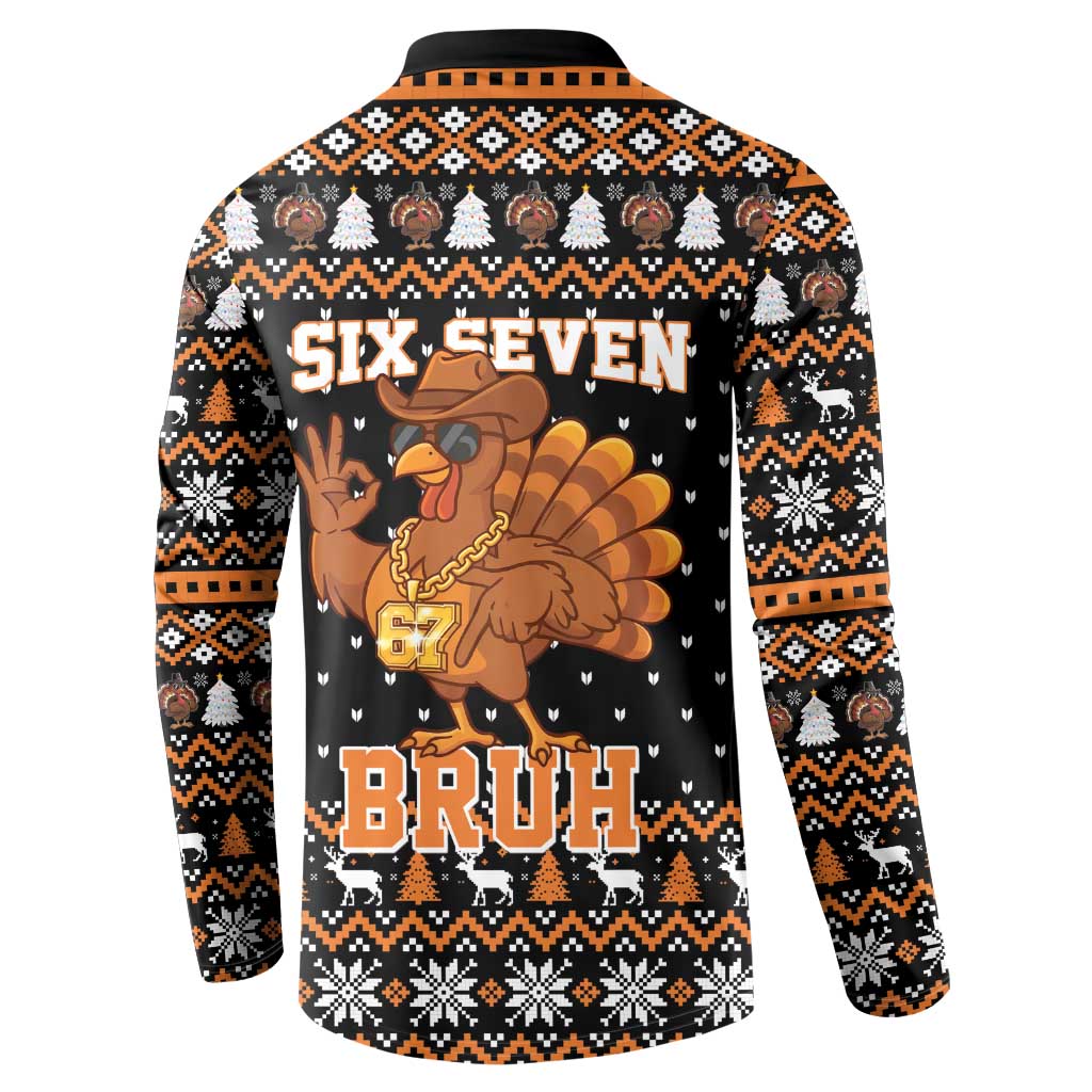 Thanksgiving Turkey Six Seven Bruh Button Sweatshirt Meme Gen Alpha Slang - Wonder Print Shop