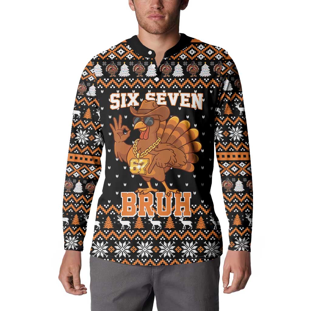 Thanksgiving Turkey Six Seven Bruh Button Sweatshirt Meme Gen Alpha Slang - Wonder Print Shop