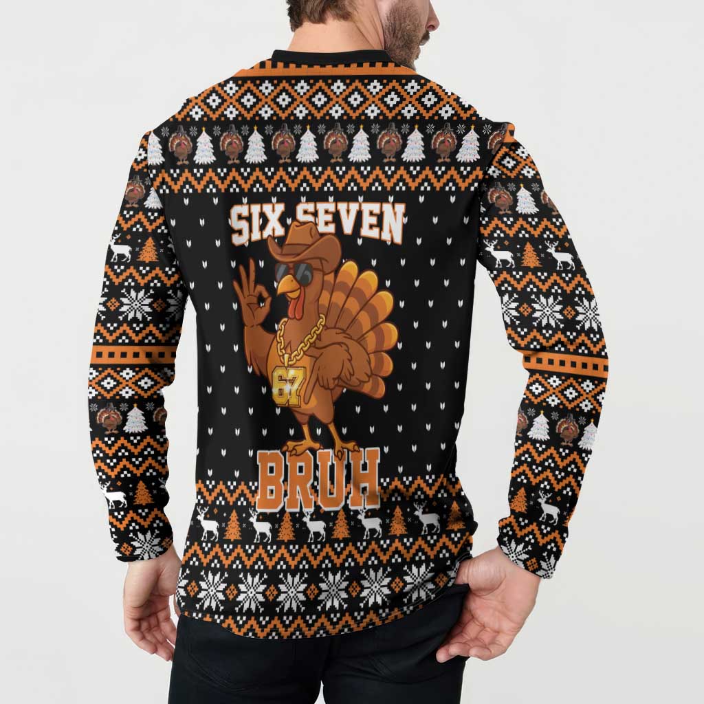 Thanksgiving Turkey Six Seven Bruh Button Sweatshirt Meme Gen Alpha Slang - Wonder Print Shop