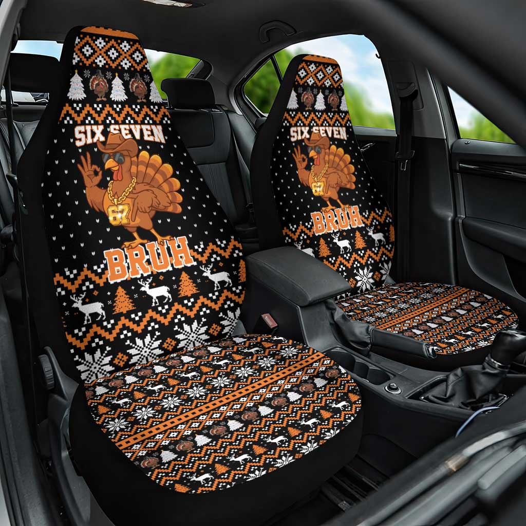 Thanksgiving Turkey Six Seven Bruh Car Seat Cover Meme Gen Alpha Slang - Wonder Print Shop