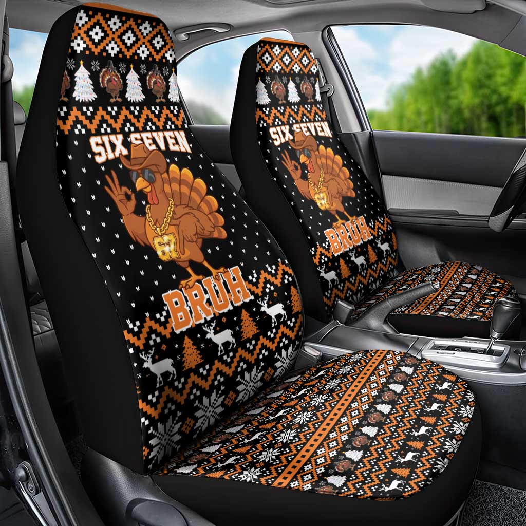 Thanksgiving Turkey Six Seven Bruh Car Seat Cover Meme Gen Alpha Slang - Wonder Print Shop