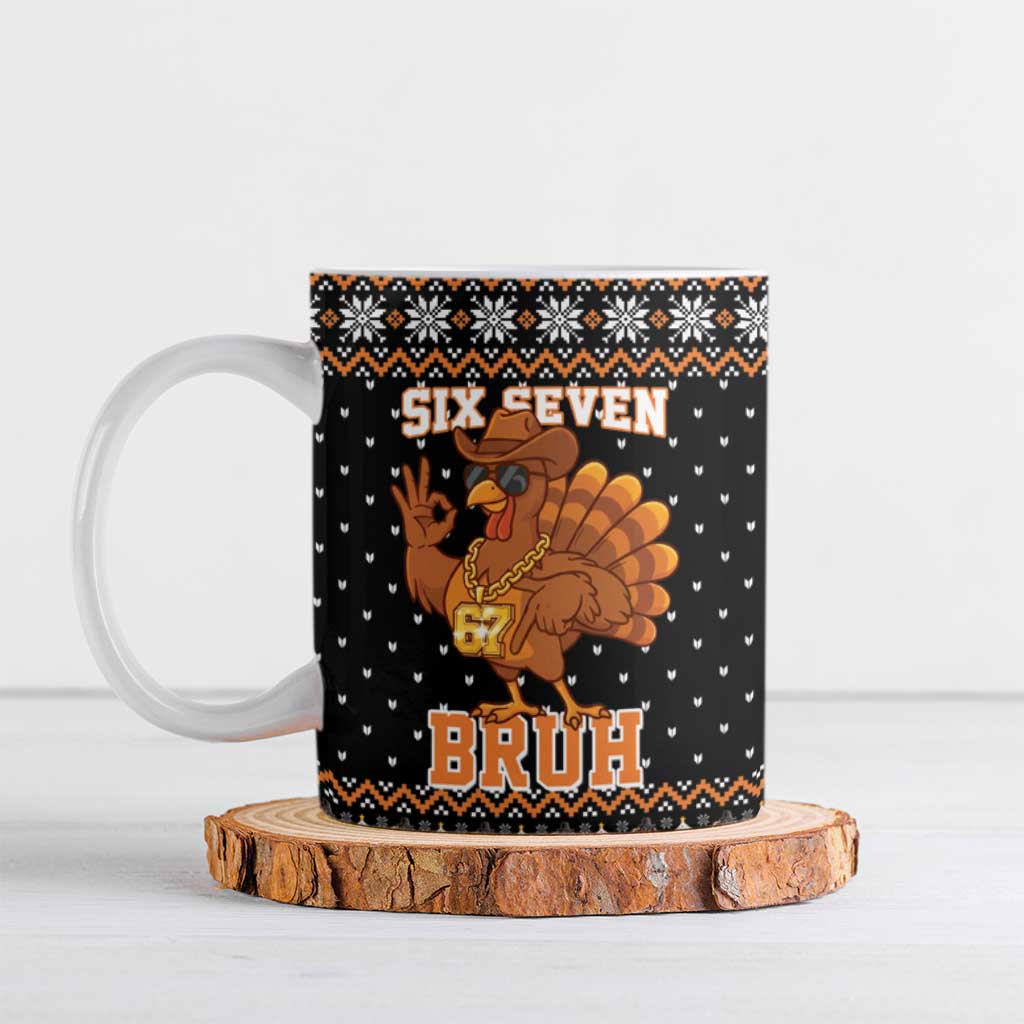 Thanksgiving Turkey Six Seven Bruh Ceramic Mug Meme Gen Alpha Slang - Wonder Print Shop