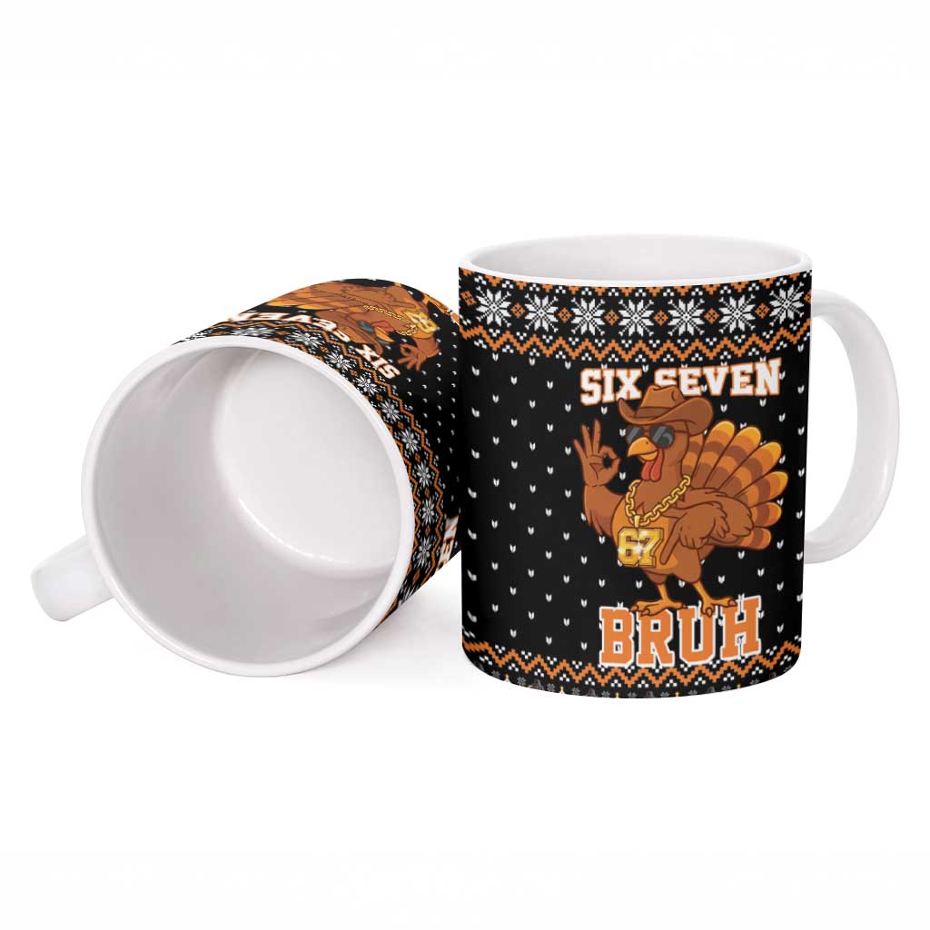 Thanksgiving Turkey Six Seven Bruh Ceramic Mug Meme Gen Alpha Slang - Wonder Print Shop