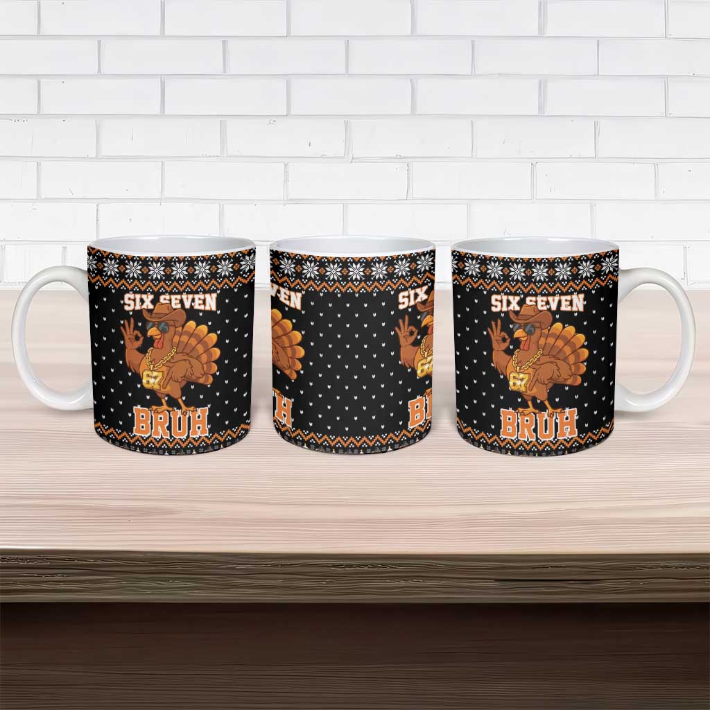 Thanksgiving Turkey Six Seven Bruh Ceramic Mug Meme Gen Alpha Slang - Wonder Print Shop