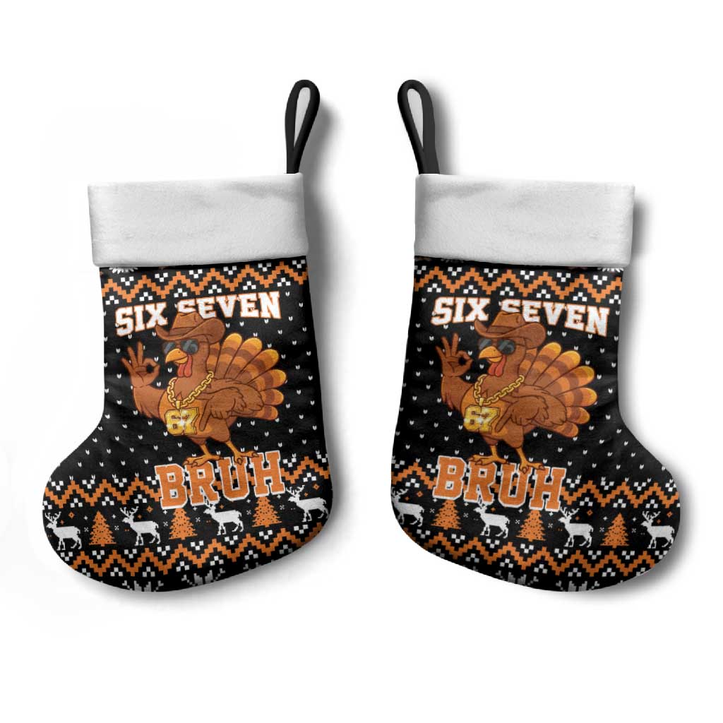 Thanksgiving Turkey Six Seven Bruh Christmas Stocking Meme Gen Alpha Slang - Wonder Print Shop