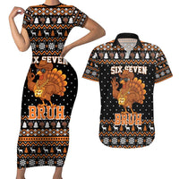 Thanksgiving Turkey Six Seven Bruh Couples Matching Short Sleeve Bodycon Dress and Hawaiian Shirt Meme Gen Alpha Slang - Wonder Print Shop