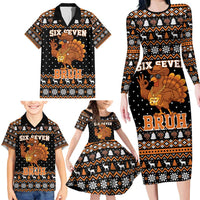Thanksgiving Turkey Six Seven Bruh Family Matching Long Sleeve Bodycon Dress and Hawaiian Shirt Meme Gen Alpha Slang - Wonder Print Shop