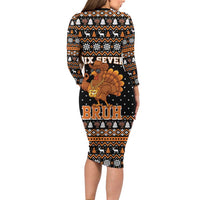 Thanksgiving Turkey Six Seven Bruh Family Matching Long Sleeve Bodycon Dress and Hawaiian Shirt Meme Gen Alpha Slang - Wonder Print Shop