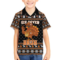 Thanksgiving Turkey Six Seven Bruh Family Matching Long Sleeve Bodycon Dress and Hawaiian Shirt Meme Gen Alpha Slang - Wonder Print Shop