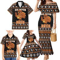 Thanksgiving Turkey Six Seven Bruh Family Matching Mermaid Dress and Hawaiian Shirt Meme Gen Alpha Slang - Wonder Print Shop