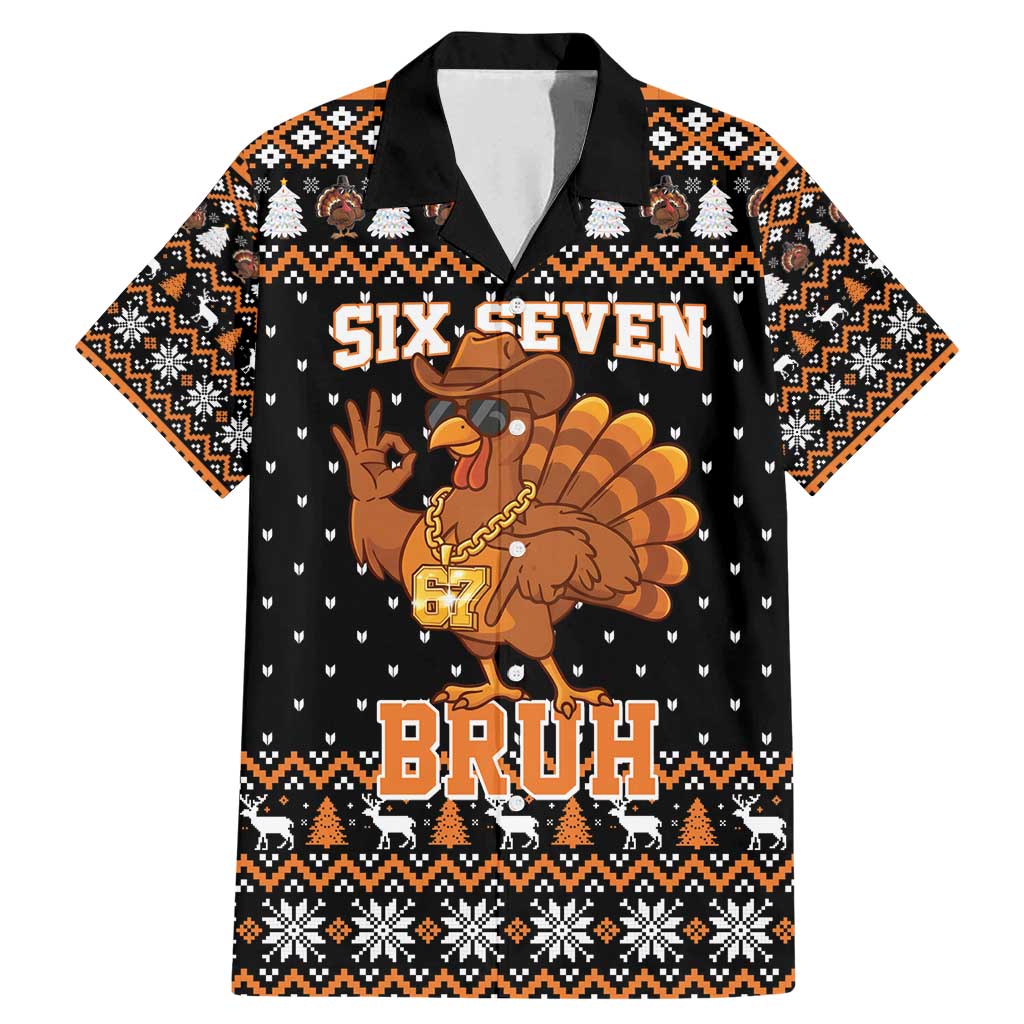 Thanksgiving Turkey Six Seven Bruh Family Matching Mermaid Dress and Hawaiian Shirt Meme Gen Alpha Slang - Wonder Print Shop