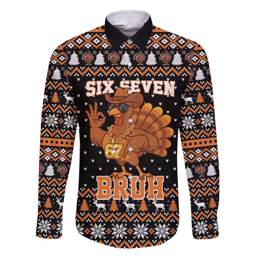 Thanksgiving Turkey Six Seven Bruh Family Matching Mermaid Dress and Hawaiian Shirt Meme Gen Alpha Slang - Wonder Print Shop