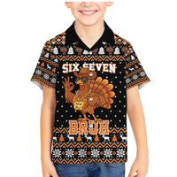 Thanksgiving Turkey Six Seven Bruh Family Matching Mermaid Dress and Hawaiian Shirt Meme Gen Alpha Slang - Wonder Print Shop