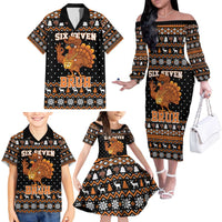 Thanksgiving Turkey Six Seven Bruh Family Matching Off The Shoulder Long Sleeve Dress and Hawaiian Shirt Meme Gen Alpha Slang - Wonder Print Shop