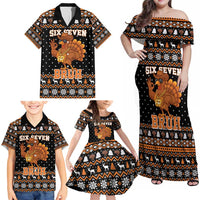 Thanksgiving Turkey Six Seven Bruh Family Matching Off Shoulder Maxi Dress and Hawaiian Shirt Meme Gen Alpha Slang - Wonder Print Shop
