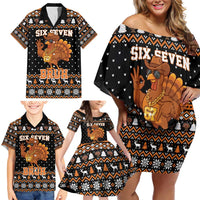 Thanksgiving Turkey Six Seven Bruh Family Matching Off Shoulder Short Dress and Hawaiian Shirt Meme Gen Alpha Slang - Wonder Print Shop