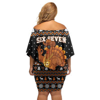 Thanksgiving Turkey Six Seven Bruh Family Matching Off Shoulder Short Dress and Hawaiian Shirt Meme Gen Alpha Slang - Wonder Print Shop