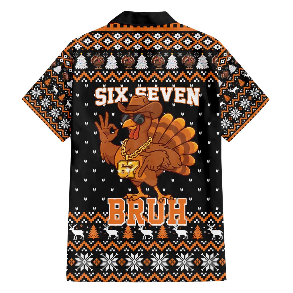 Thanksgiving Turkey Six Seven Bruh Family Matching Puletasi and Hawaiian Shirt Meme Gen Alpha Slang - Wonder Print Shop