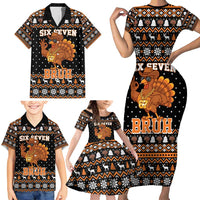 Thanksgiving Turkey Six Seven Bruh Family Matching Short Sleeve Bodycon Dress and Hawaiian Shirt Meme Gen Alpha Slang - Wonder Print Shop