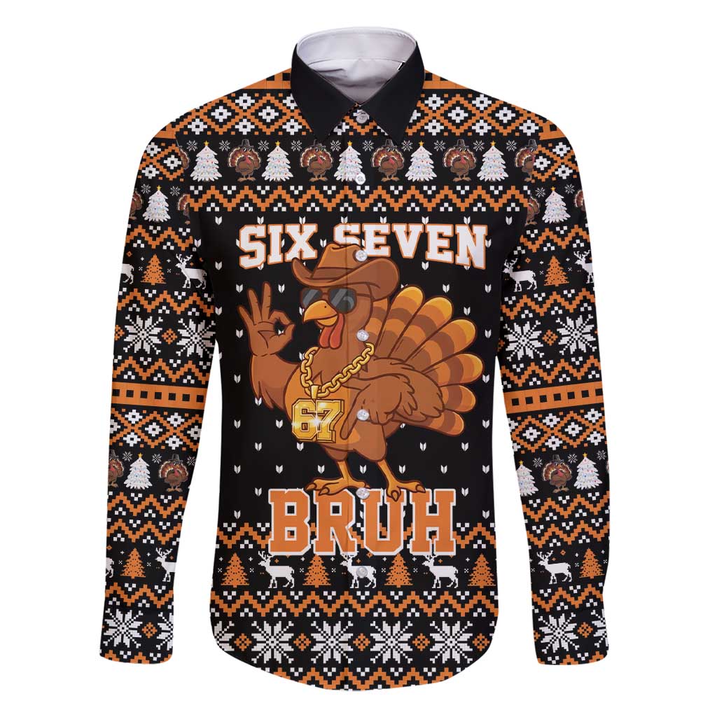 Thanksgiving Turkey Six Seven Bruh Family Matching Short Sleeve Bodycon Dress and Hawaiian Shirt Meme Gen Alpha Slang - Wonder Print Shop