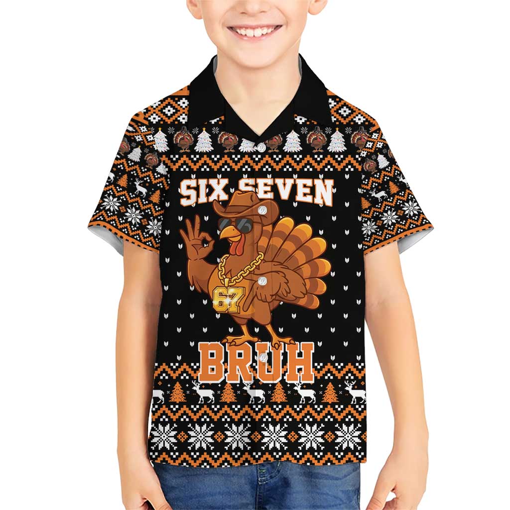 Thanksgiving Turkey Six Seven Bruh Family Matching Short Sleeve Bodycon Dress and Hawaiian Shirt Meme Gen Alpha Slang - Wonder Print Shop