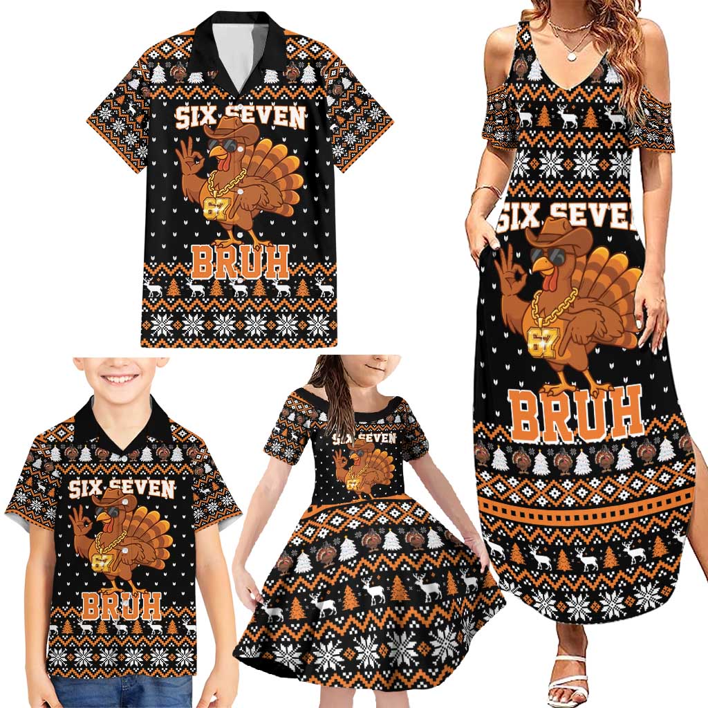 Thanksgiving Turkey Six Seven Bruh Family Matching Summer Maxi Dress and Hawaiian Shirt Meme Gen Alpha Slang - Wonder Print Shop
