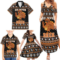 Thanksgiving Turkey Six Seven Bruh Family Matching Summer Maxi Dress and Hawaiian Shirt Meme Gen Alpha Slang - Wonder Print Shop