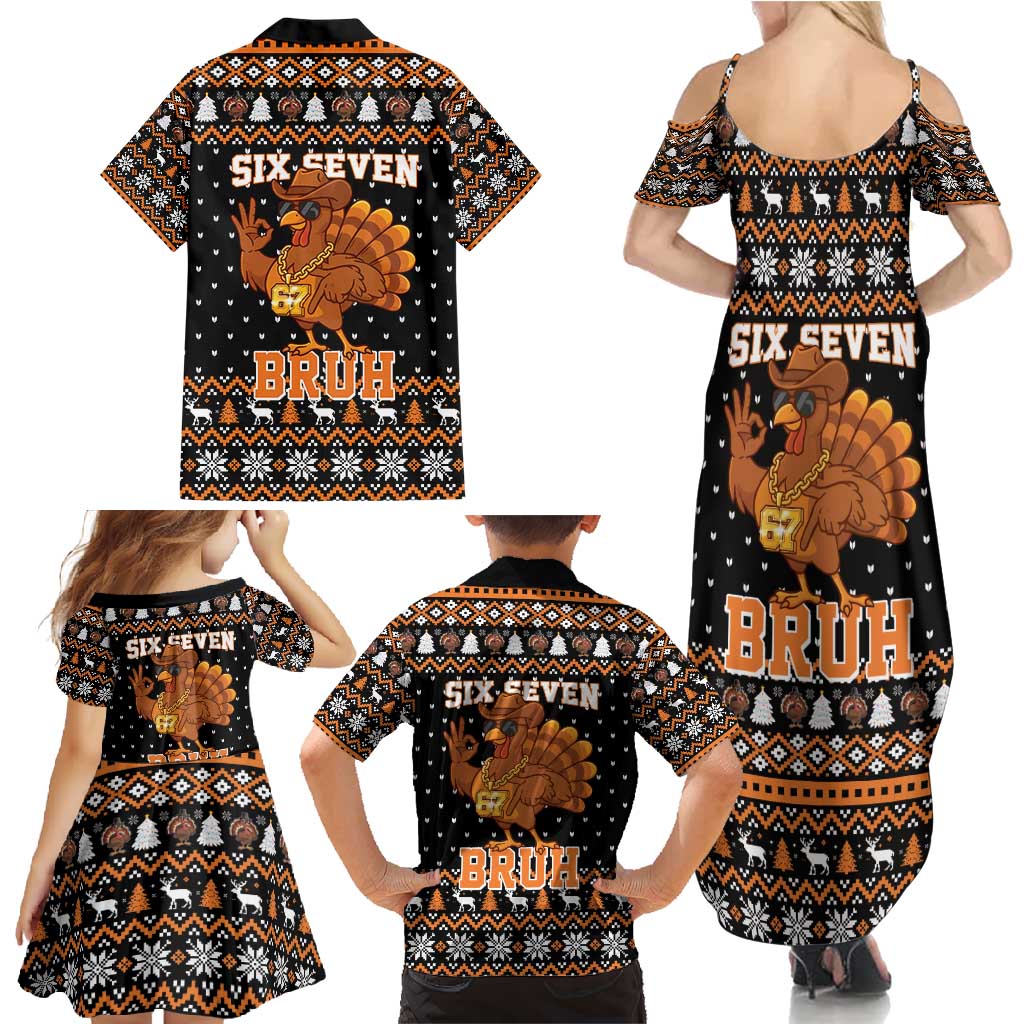 Thanksgiving Turkey Six Seven Bruh Family Matching Summer Maxi Dress and Hawaiian Shirt Meme Gen Alpha Slang - Wonder Print Shop