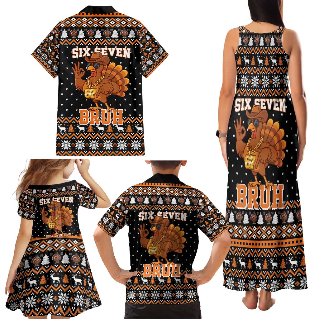 Thanksgiving Turkey Six Seven Bruh Family Matching Tank Maxi Dress and Hawaiian Shirt Meme Gen Alpha Slang - Wonder Print Shop