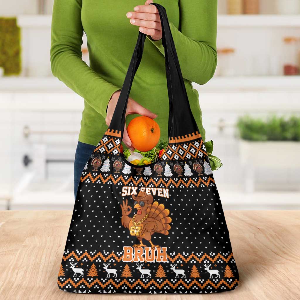 Thanksgiving Turkey Six Seven Bruh Grocery Bag Meme Gen Alpha Slang - Wonder Print Shop