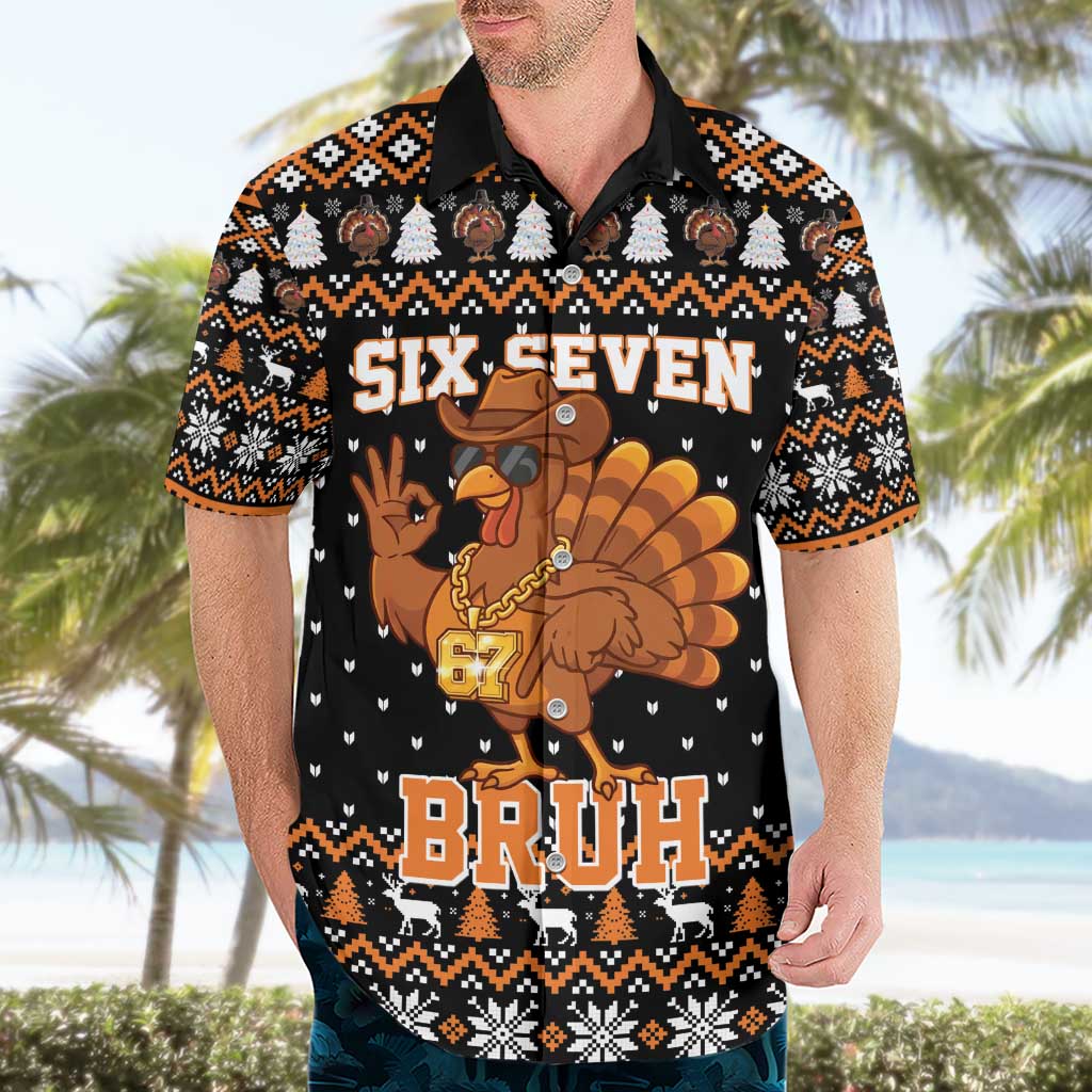 Thanksgiving Turkey Six Seven Bruh Hawaiian Shirt Meme Gen Alpha Slang - Wonder Print Shop