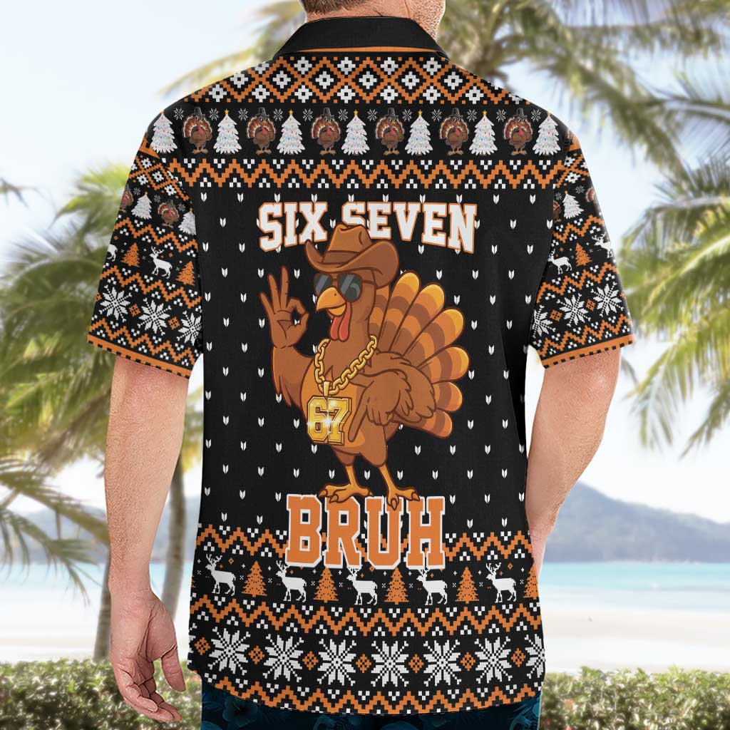 Thanksgiving Turkey Six Seven Bruh Hawaiian Shirt Meme Gen Alpha Slang - Wonder Print Shop