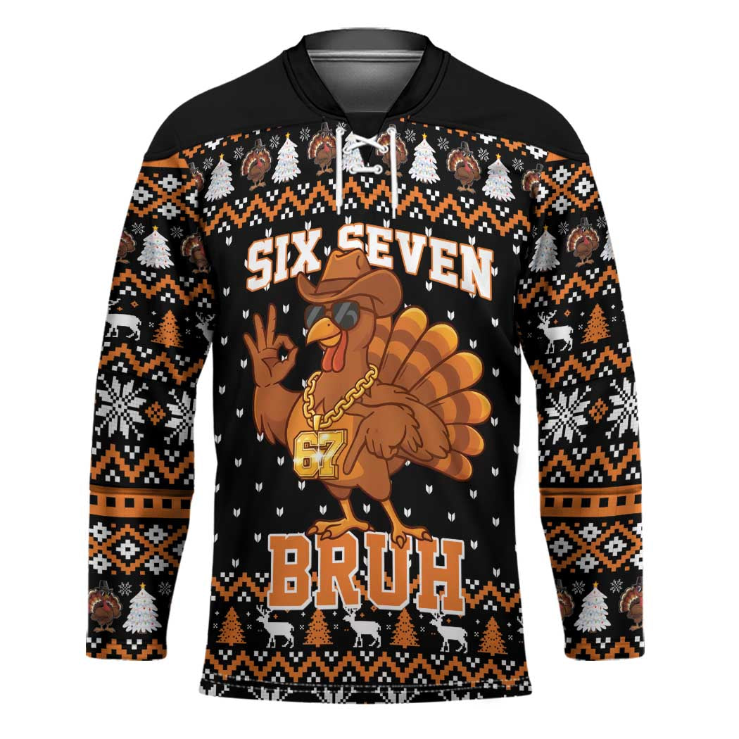 Thanksgiving Turkey Six Seven Bruh Hockey Jersey Meme Gen Alpha Slang - Wonder Print Shop