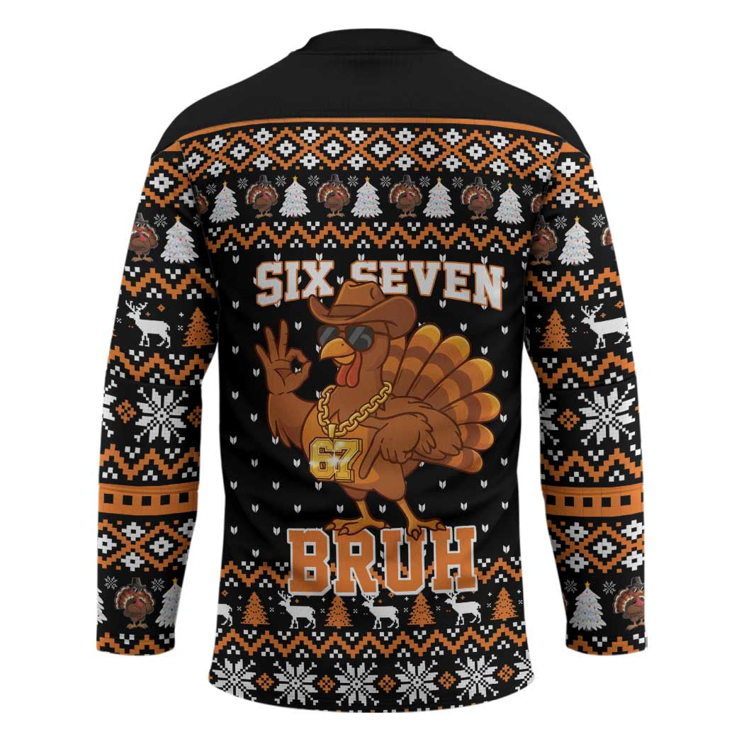 Thanksgiving Turkey Six Seven Bruh Hockey Jersey Meme Gen Alpha Slang - Wonder Print Shop
