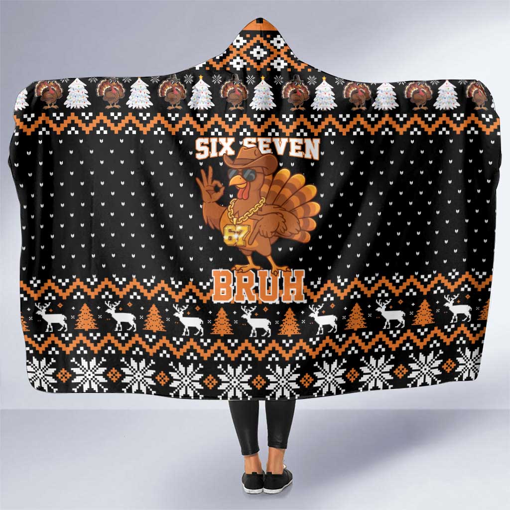 Thanksgiving Turkey Six Seven Bruh Hooded Blanket Meme Gen Alpha Slang - Wonder Print Shop
