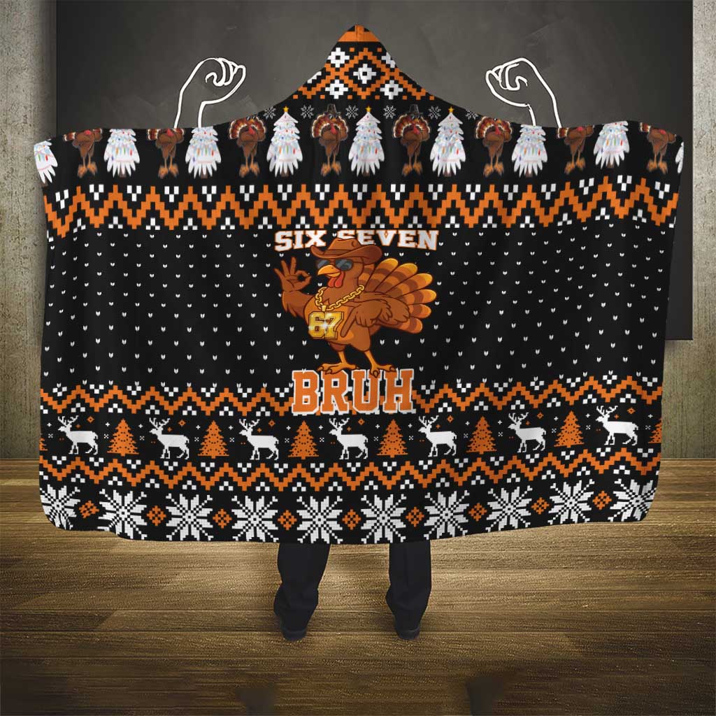 Thanksgiving Turkey Six Seven Bruh Hooded Blanket Meme Gen Alpha Slang - Wonder Print Shop