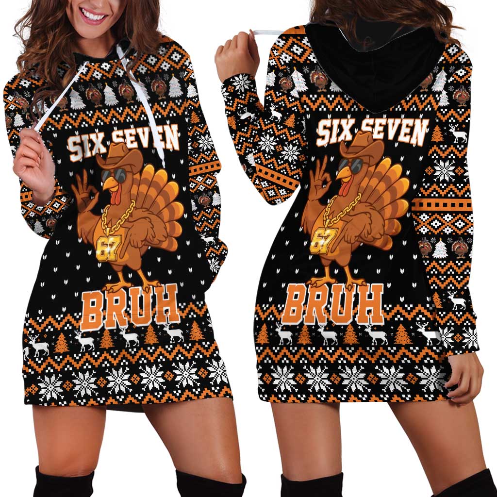 Thanksgiving Turkey Six Seven Bruh Hoodie Dress Meme Gen Alpha Slang - Wonder Print Shop