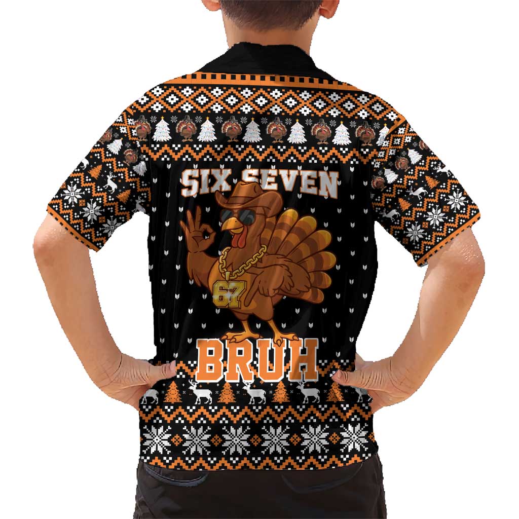 Thanksgiving Turkey Six Seven Bruh Kid Hawaiian Shirt Meme Gen Alpha Slang - Wonder Print Shop
